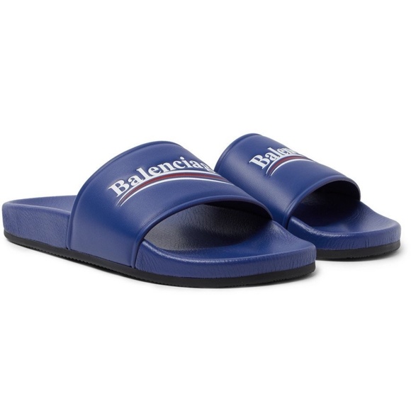 Balenciaga Blue Leather Campaign Logo Slide Pool Sandal Flip Flop Flat 44 11 main image 15